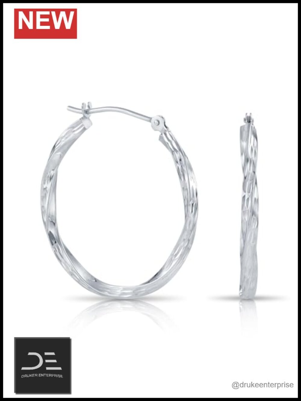 10K White Gold Diamond-Cut Twisted Hoop Earrings